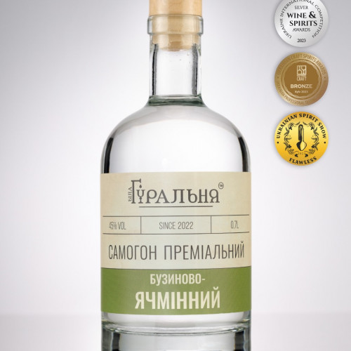 Самогон преміальний Бузиново-Ячмінний 0,7 л., 45% vol.